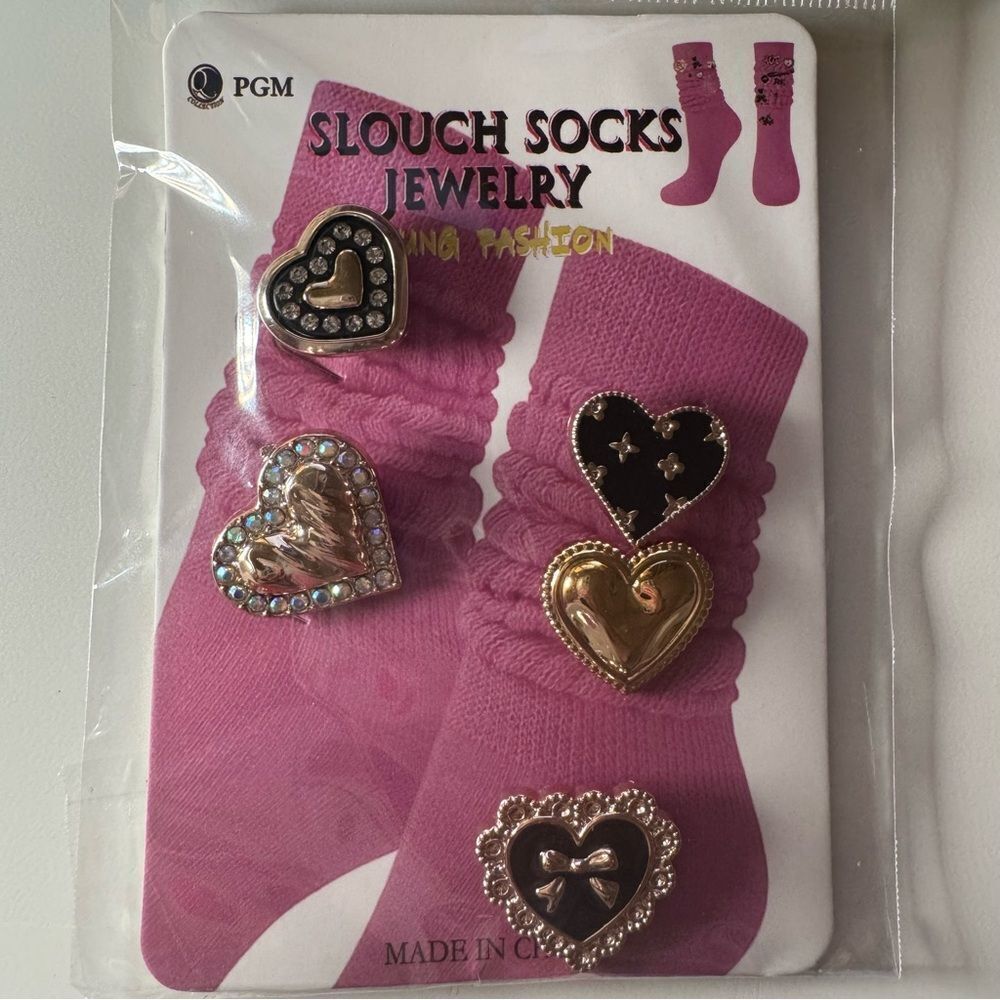 3For$20 PGM Slouch Sock Jewlery Black/Gold Heart Charm Fashion Set